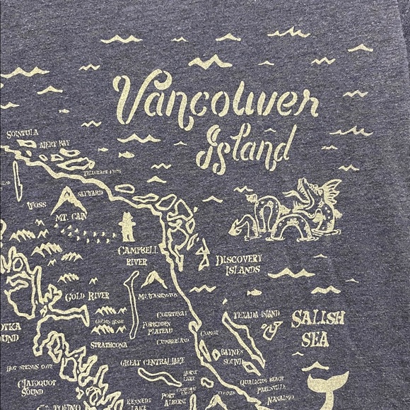 WESTCOATEES | Graphic Tee | Vancouver Island Map | Heather Blue |T-shirt |Size M - Picture 3 of 15